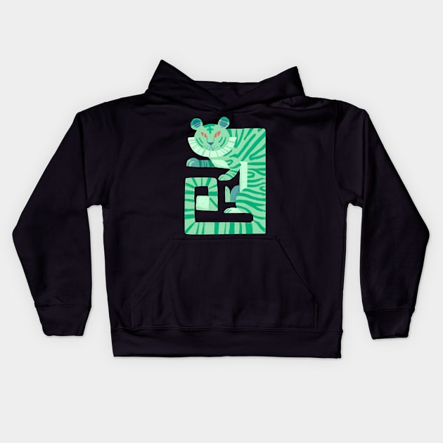 Pastel Jade Green Tiger Kids Hoodie by narwhalwall